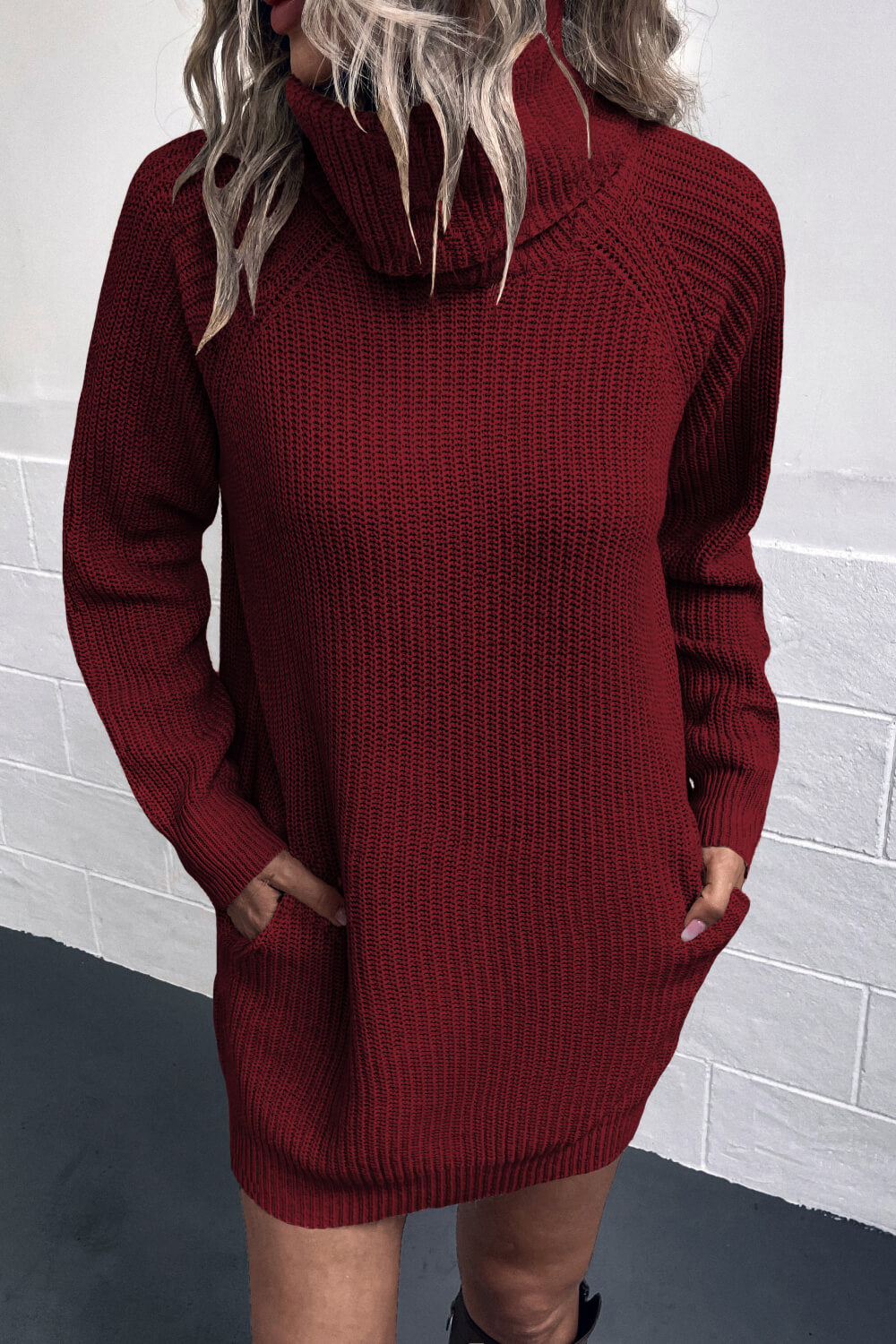 Turtleneck Sweater Dress with Pockets - Guy Christopher 