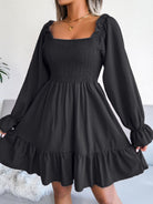 Smocked Flounce Sleeve Square Neck Dress - Guy Christopher 