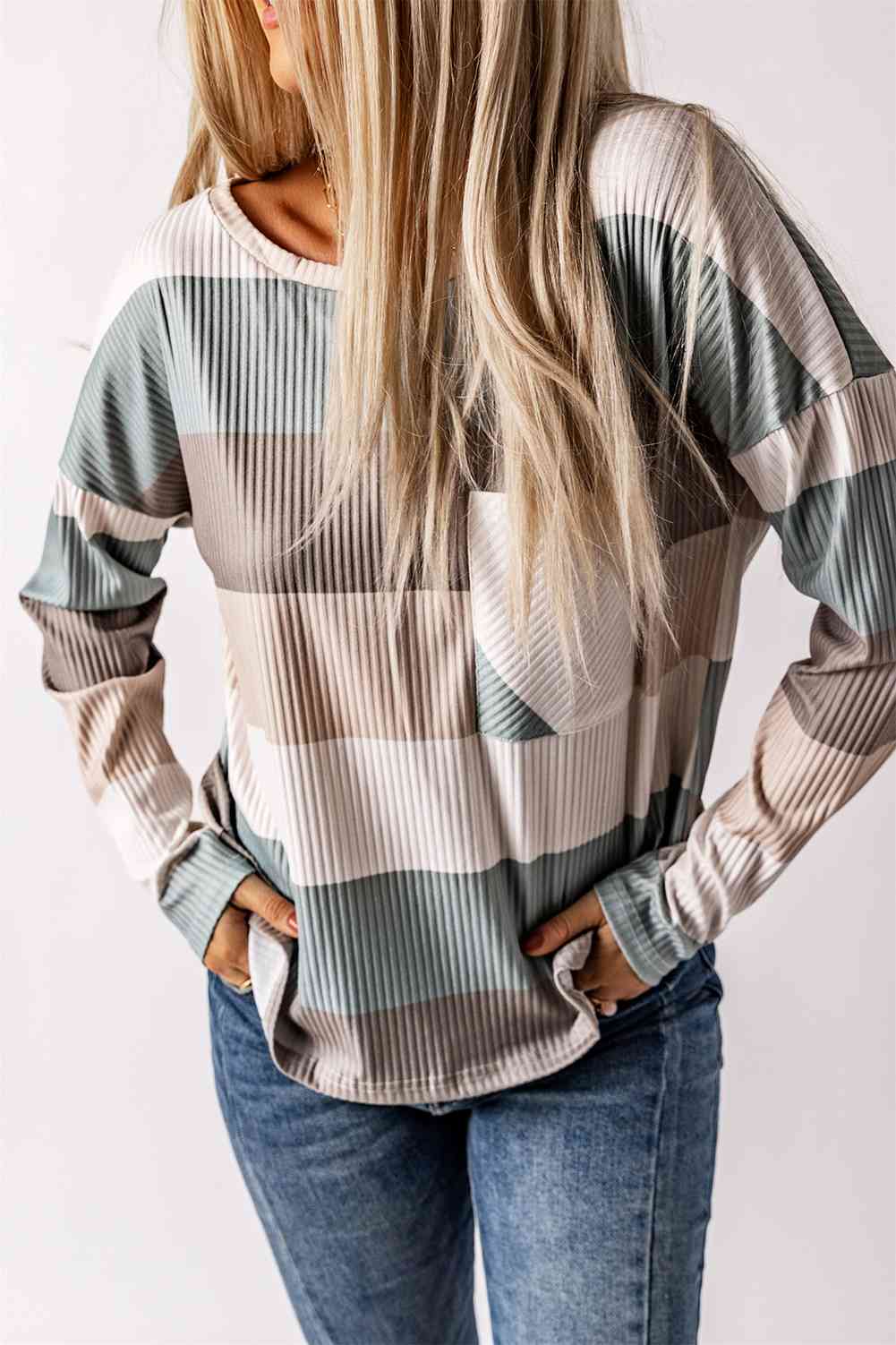 Wide Stripe Top with Pocket - Guy Christopher 