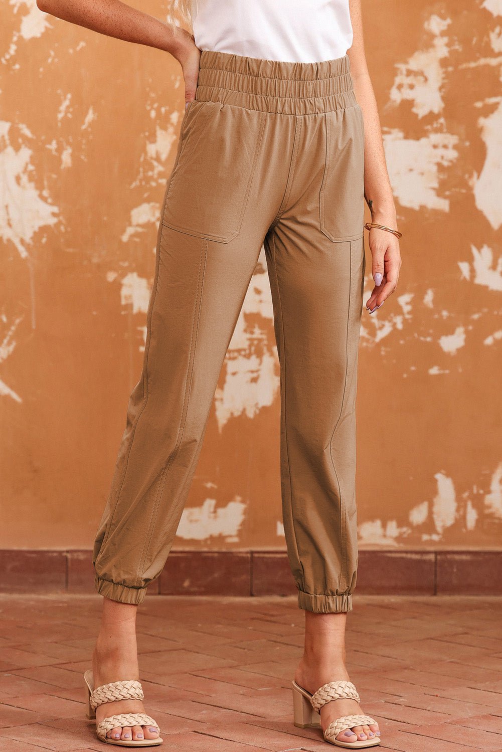 Elastic Waist Cropped Pants with Pockets - Guy Christopher