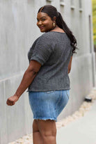 e.Luna Full Size Chunky Knit Short Sleeve Top in Gray - Guy Christopher