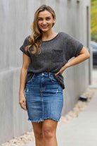 e.Luna Full Size Chunky Knit Short Sleeve Top in Gray - Guy Christopher