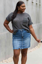 e.Luna Full Size Chunky Knit Short Sleeve Top in Gray - Guy Christopher