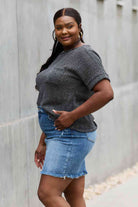 e.Luna Full Size Chunky Knit Short Sleeve Top in Gray - Guy Christopher