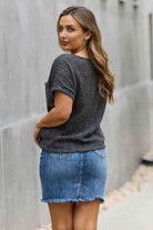 e.Luna Full Size Chunky Knit Short Sleeve Top in Gray - Guy Christopher