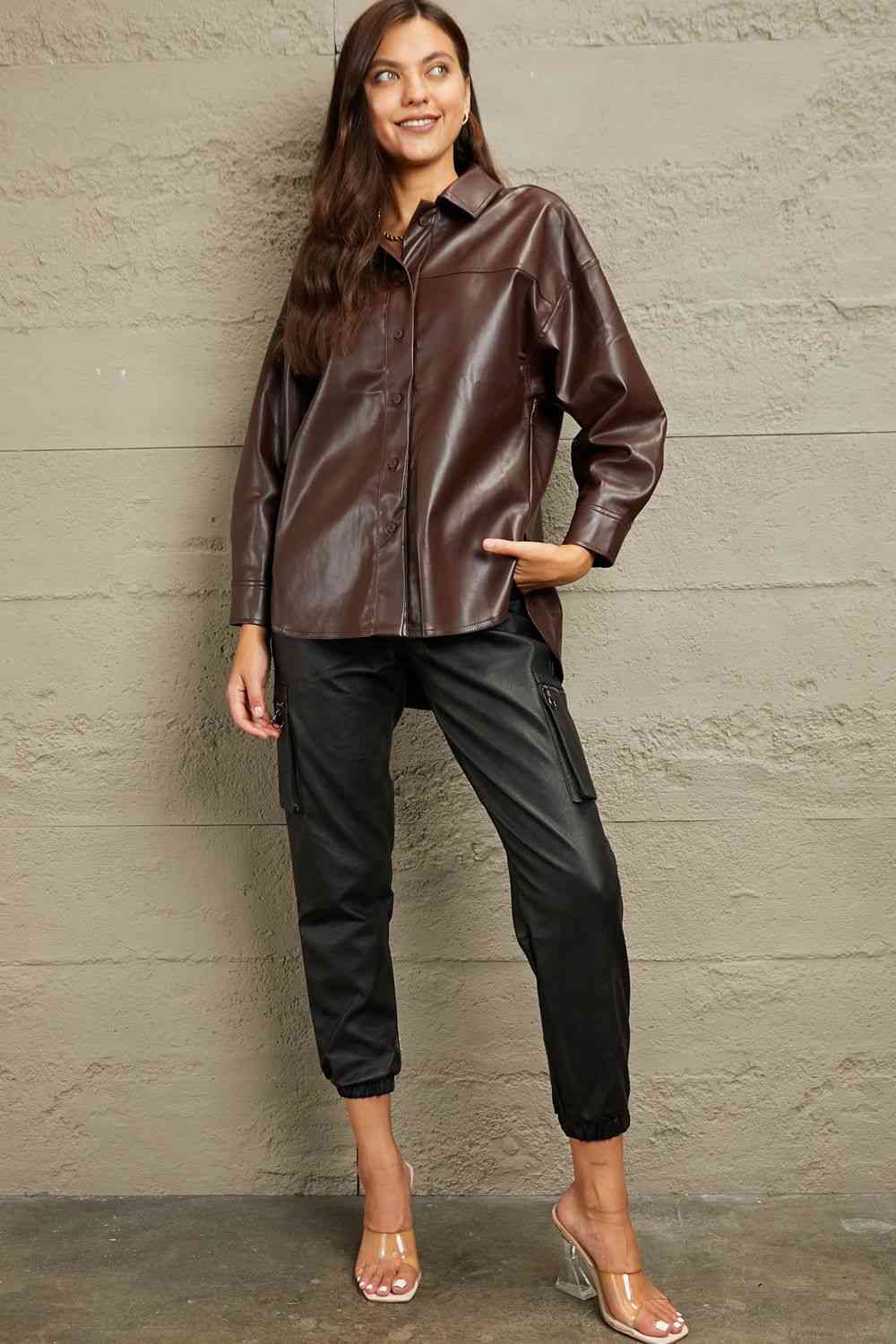 e.Luna Vegan Leather Button Down Shirt - Guy Christopher