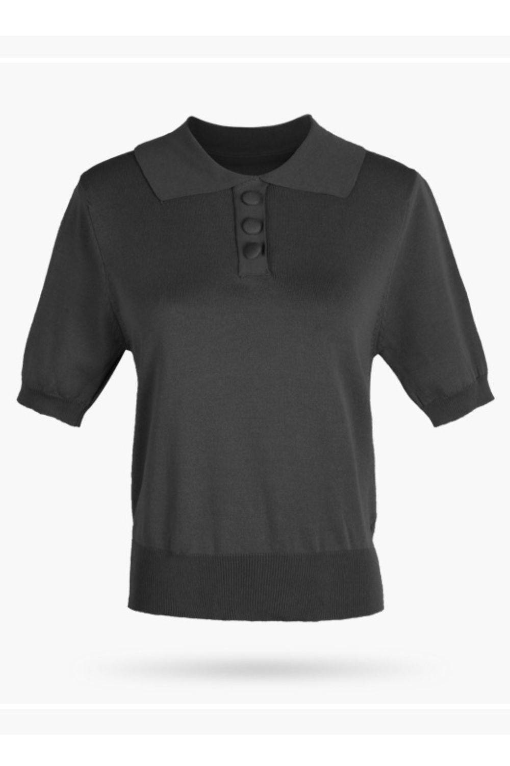 Embrace Elegance with Our Buttoned Collared Neck Short Sleeve Knit Top - Wrap Yourself in a Soft and Cozy Embrace and Feel Like Royalty All Day Long - Guy Christopher