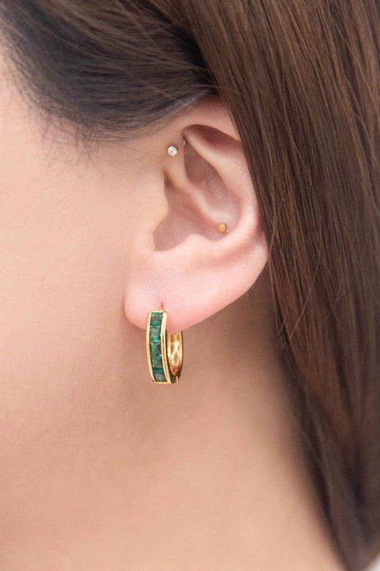 Emerald Hoop Earrings - Guy Christopher