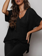 Enchanted Love - Embrace Sensuality and Charm in Our V-Neck Slit High-Low Knit Top, Feel Divine All Day. - Guy Christopher