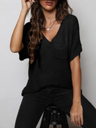 Enchanted Love - Embrace Sensuality and Charm in Our V-Neck Slit High-Low Knit Top, Feel Divine All Day. - Guy Christopher
