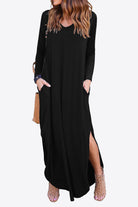 Enchanting Beauty Split Long Sleeve V-Neck Maxi Dress - Embrace Your Inner Goddess and Radiate Irresistible Charm. Feel the Mesmerizing Romance of This Divine Creation. - Guy Christopher