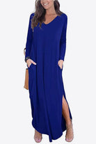 Enchanting Beauty Split Long Sleeve V-Neck Maxi Dress - Embrace Your Inner Goddess and Radiate Irresistible Charm. Feel the Mesmerizing Romance of This Divine Creation. - Guy Christopher