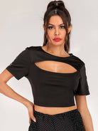 Enchanting Cutout Grommet Detail Cropped Tee - Embrace Romance with this Flattering and Elegant Piece. - Guy Christopher
