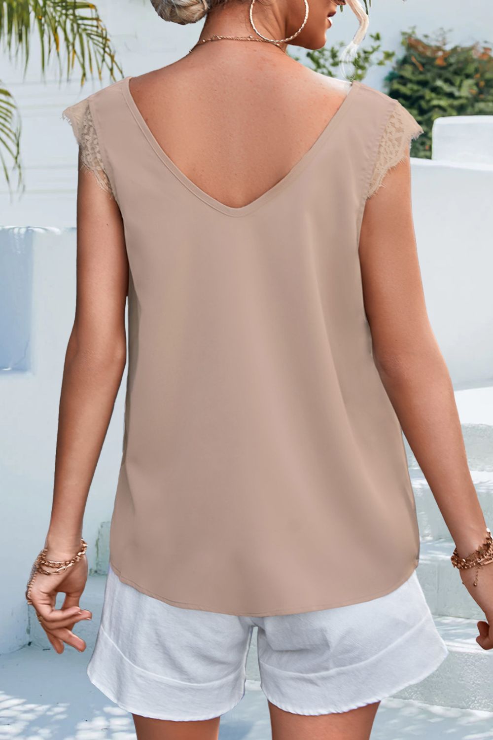 Enchanting Lace Detail Eyelash Trim V-Neck Tank - Unleash Your Inner Queen with this Dreamy Delight - Experience Luxury and Romance in Every Wear - Guy Christopher