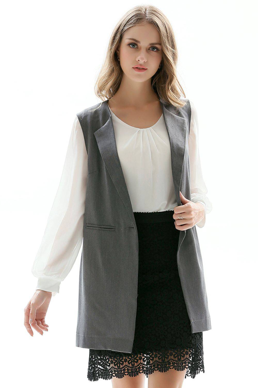 "Enchanting Moments - Gracefully Elegant One-Button Sleeveless Longline Blazer - The Ultimate Luxurious Addition to Your Wardrobe" - Guy Christopher