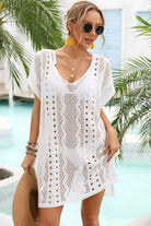 Enchanting Openwork Plunge Dolman Sleeve Cover-Up Dress - Embrace Your Inner Goddess - Captivate Hearts and Turn Heads Effortlessly - Guy Christopher