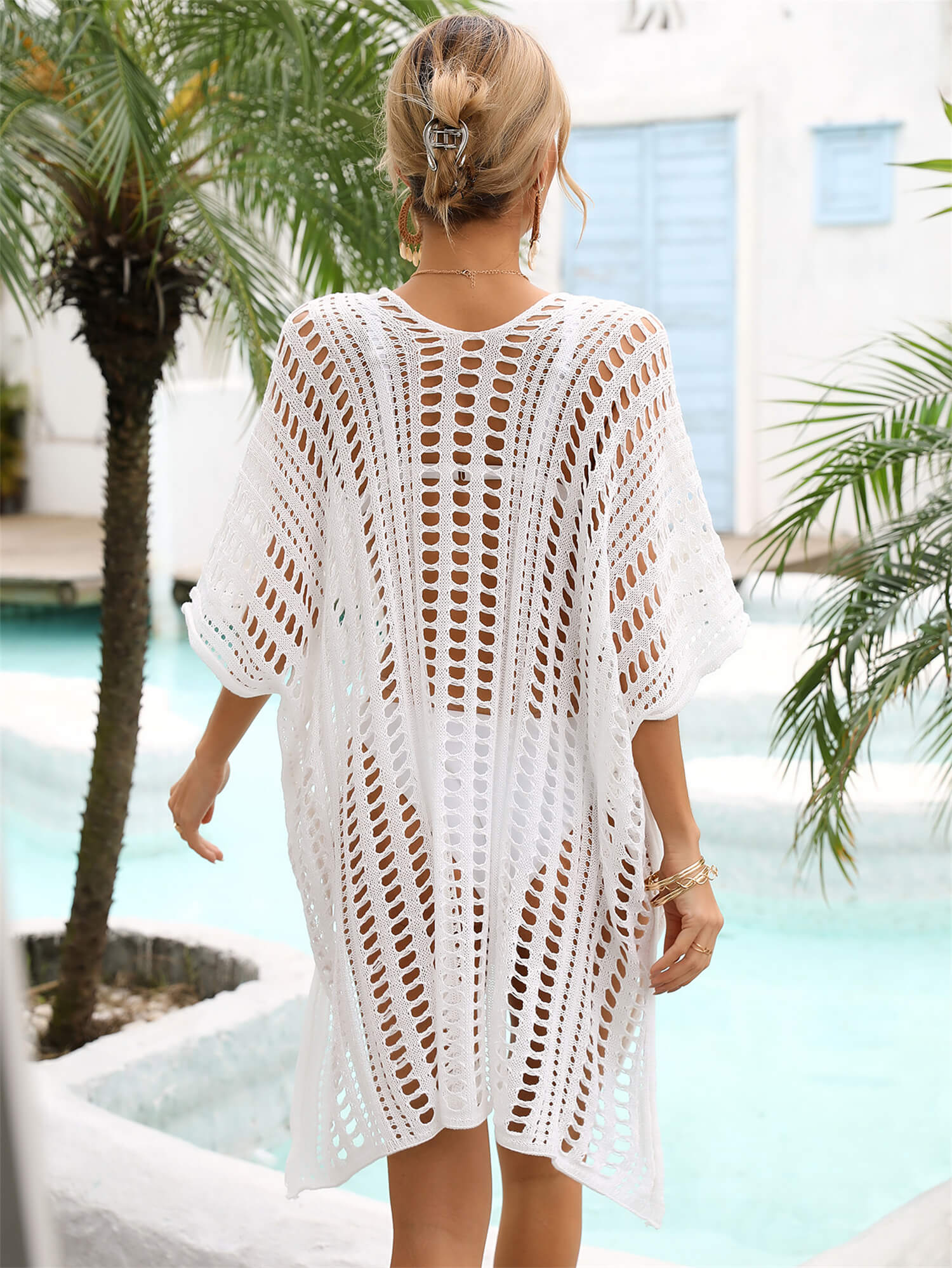 Enchanting Sands - Be the Ethereal Beauty on the Beach - Feel the Warm Embrace of our Side Slit Dolman Sleeve Cover-Up. - Guy Christopher