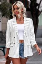 Enchanting Striped Double-Breasted Long Sleeve Blazer - Steal Hearts with Graceful Sophistication - Elevate Your Style to New Heights. - Guy Christopher