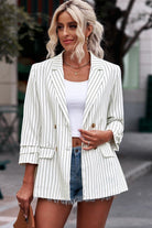 Enchanting Striped Double-Breasted Long Sleeve Blazer - Steal Hearts with Graceful Sophistication - Elevate Your Style to New Heights. - Guy Christopher
