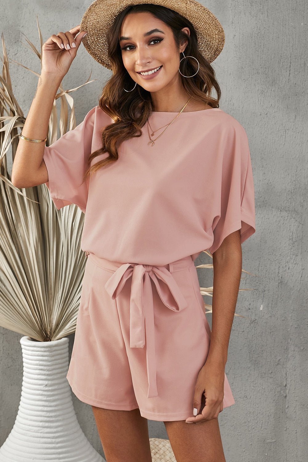 Enchanting Tie Belt Short Sleeve Romper - Embrace Romance and Elegance with Flirty Flair. - Guy Christopher