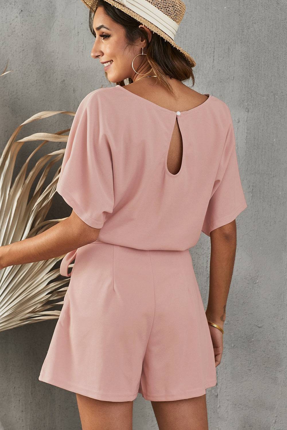 Enchanting Tie Belt Short Sleeve Romper - Embrace Romance and Elegance with Flirty Flair. - Guy Christopher