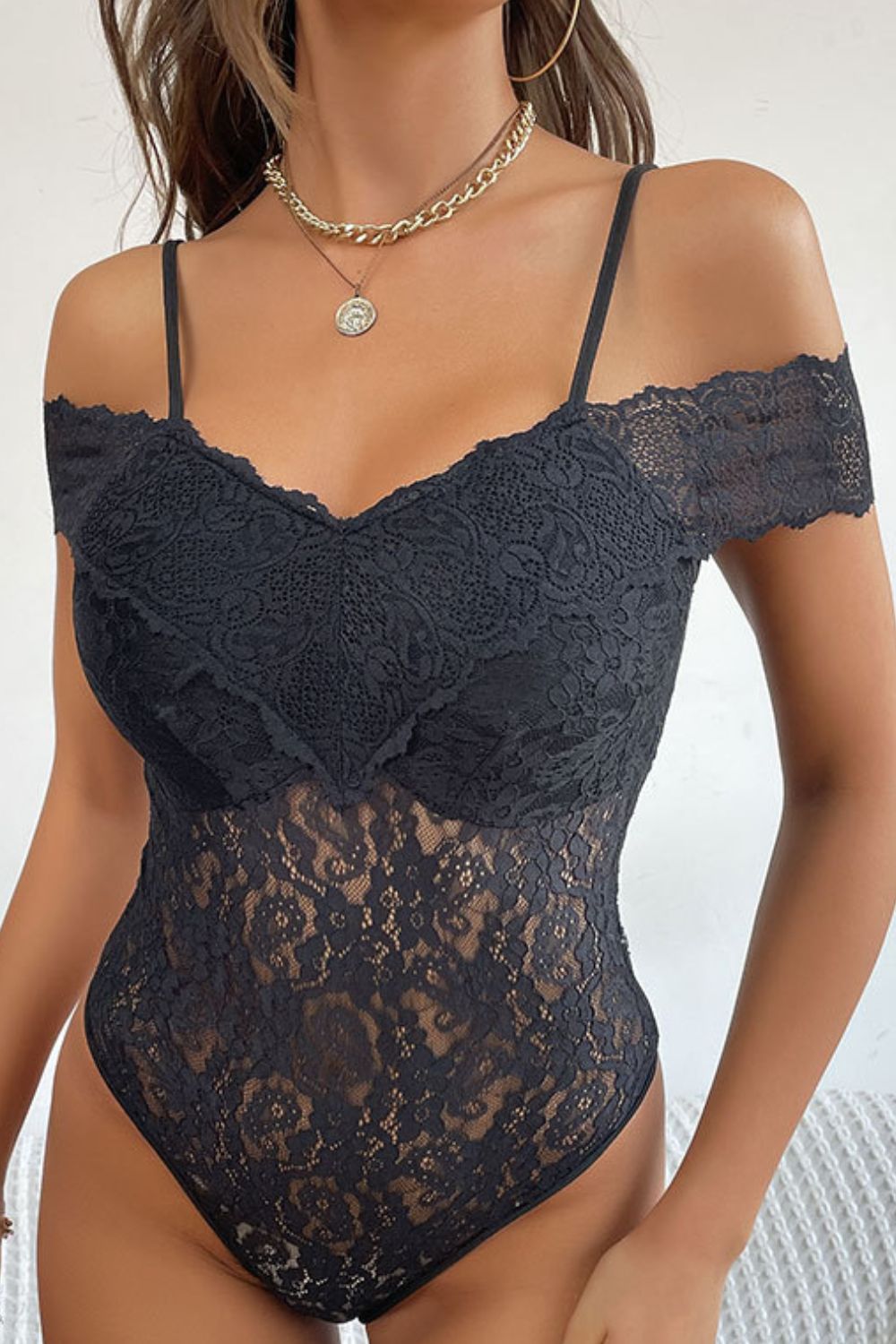 Enchantress of Desire - Ignite the Spark of Passion with Our Lace Cold-Shoulder Bodysuit - Feel Beautiful and Desired. - Guy Christopher