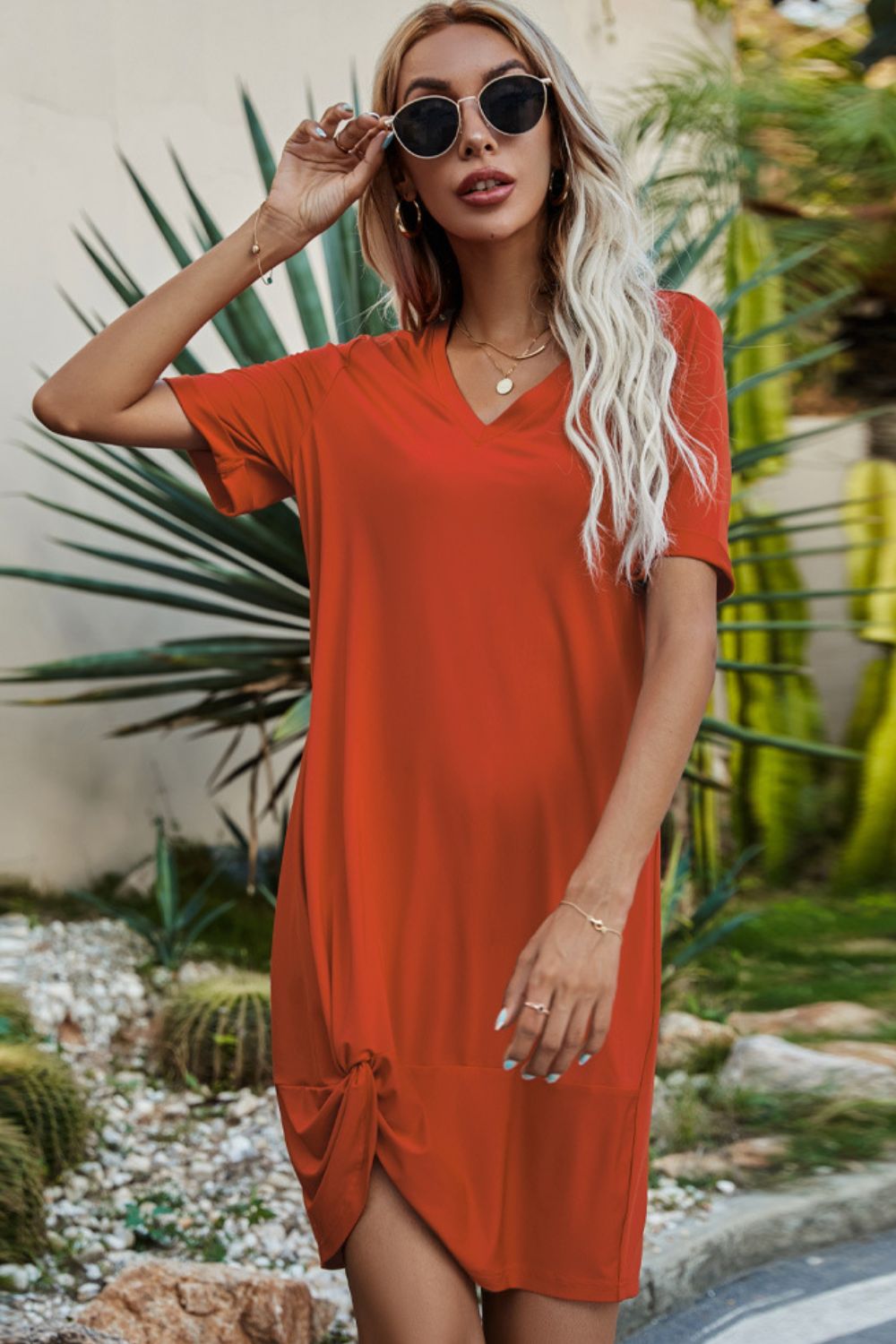 Enchantress of the Summer Breeze - Embrace your gentle movements with a flirtatious twist - Let the Twisted V-neck Short Sleeve Dress captivate your heart. - Guy Christopher