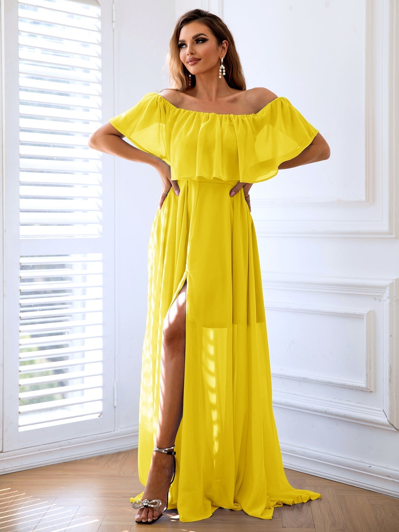 Enchantress Off-Shoulder Layered Split Maxi Dress - Unleash your inner goddess and captivate hearts with this whimsical design - Experience a world of dreamy elegance and comfort. - Guy Christopher