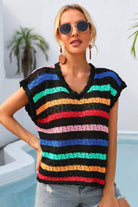 Enchantress Striped V-Neck Cover Up - Unleash Your Inner Goddess with this Sensational Sheer Delight. Indulge in the Magic of Romance and Ignite Passion Everywhere You Go! - Guy Christopher