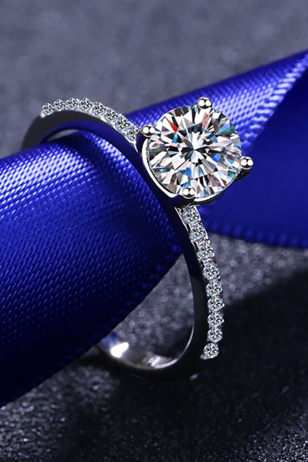 Eternal Love - Captivate Hearts with the Exquisite 1 Carat Moissanite Rhodium-Plated Side Stone Ring. - Guy Christopher
