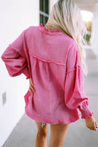 Exposed Seam Buttoned Notched Neck Blouse - Guy Christopher