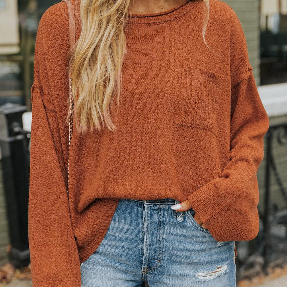 Exposed Seam Round Neck Knit Top - Guy Christopher