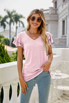 Eyelet Layered Flutter Sleeve V-Neck Top - Guy Christopher