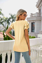 Eyelet Layered Flutter Sleeve V-Neck Top - Guy Christopher