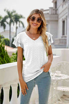 Eyelet Layered Flutter Sleeve V-Neck Top - Guy Christopher