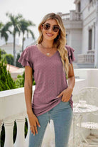 Eyelet Layered Flutter Sleeve V-Neck Top - Guy Christopher