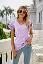 Eyelet Layered Flutter Sleeve V-Neck Top - Guy Christopher