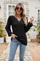 Eyelet Notched Neck Balloon Sleeve Blouse - Guy Christopher