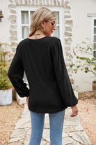 Eyelet Notched Neck Balloon Sleeve Blouse - Guy Christopher