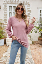 Eyelet Notched Neck Balloon Sleeve Blouse - Guy Christopher