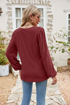 Eyelet Notched Neck Balloon Sleeve Blouse - Guy Christopher