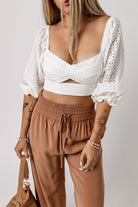 Eyelet Sweetheart Neck Cutout Crop Top - Guy Christopher