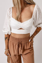 Eyelet Sweetheart Neck Cutout Crop Top - Guy Christopher