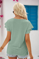 Eyelet Tie-Neck Flutter Sleeve Blouse - Guy Christopher