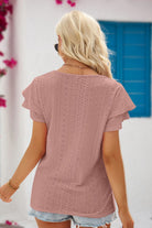 Eyelet Tie-Neck Flutter Sleeve Blouse - Guy Christopher