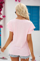 Eyelet Tie-Neck Flutter Sleeve Blouse - Guy Christopher