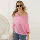 Eyelet V-Neck Batwing Sleeve Knit Top - Guy Christopher