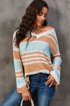 Striped V-Neck Knit Top - Guy Christopher 