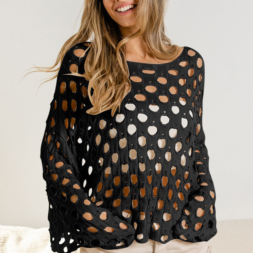 BiBi Hollowed Out Long Sleeve Knit Top