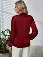 Tie Neck Long Puff Sleeve Blouse - Guy Christopher 